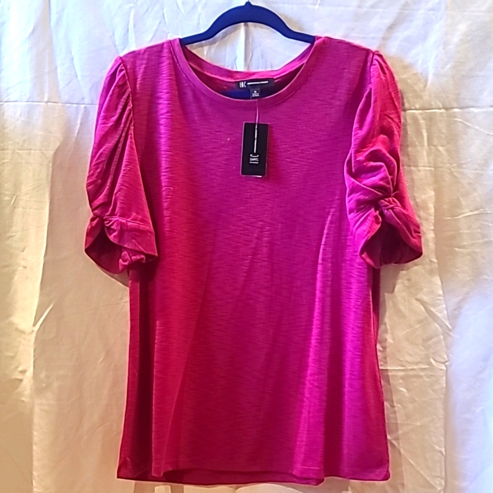 I.N.C. pink rose slub knit gathered short sleeve shirt XL